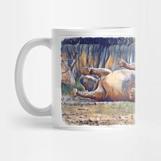 Black Rhino playing in mud Mug